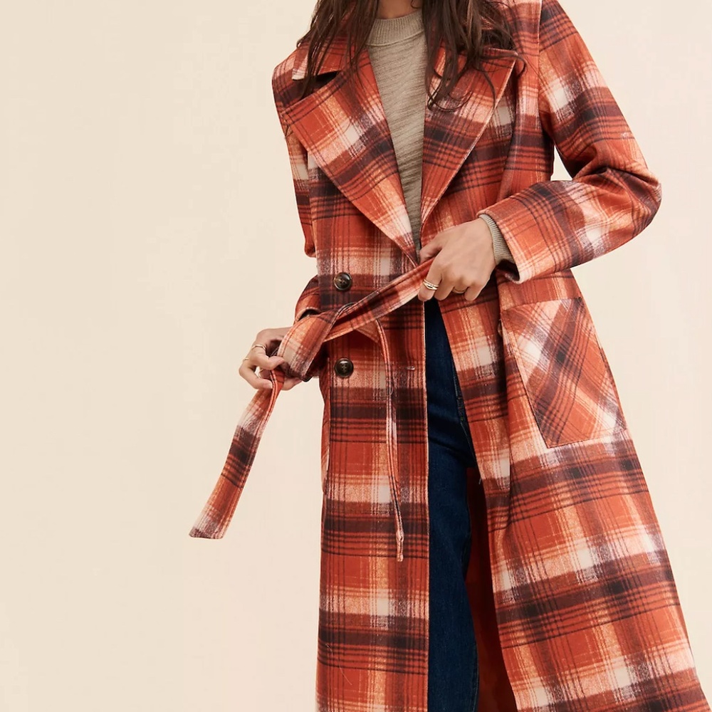 NVLT XS NWOT Orange Plaid Double-Breasted Coat